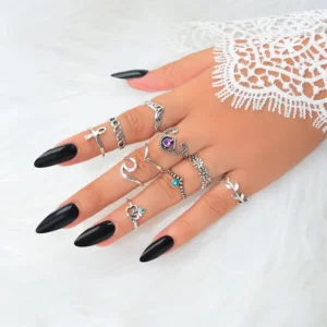 Multiple 10 pcs Antqiue Leaf Flower Geometric Stackable Midi Knuckle Rings set